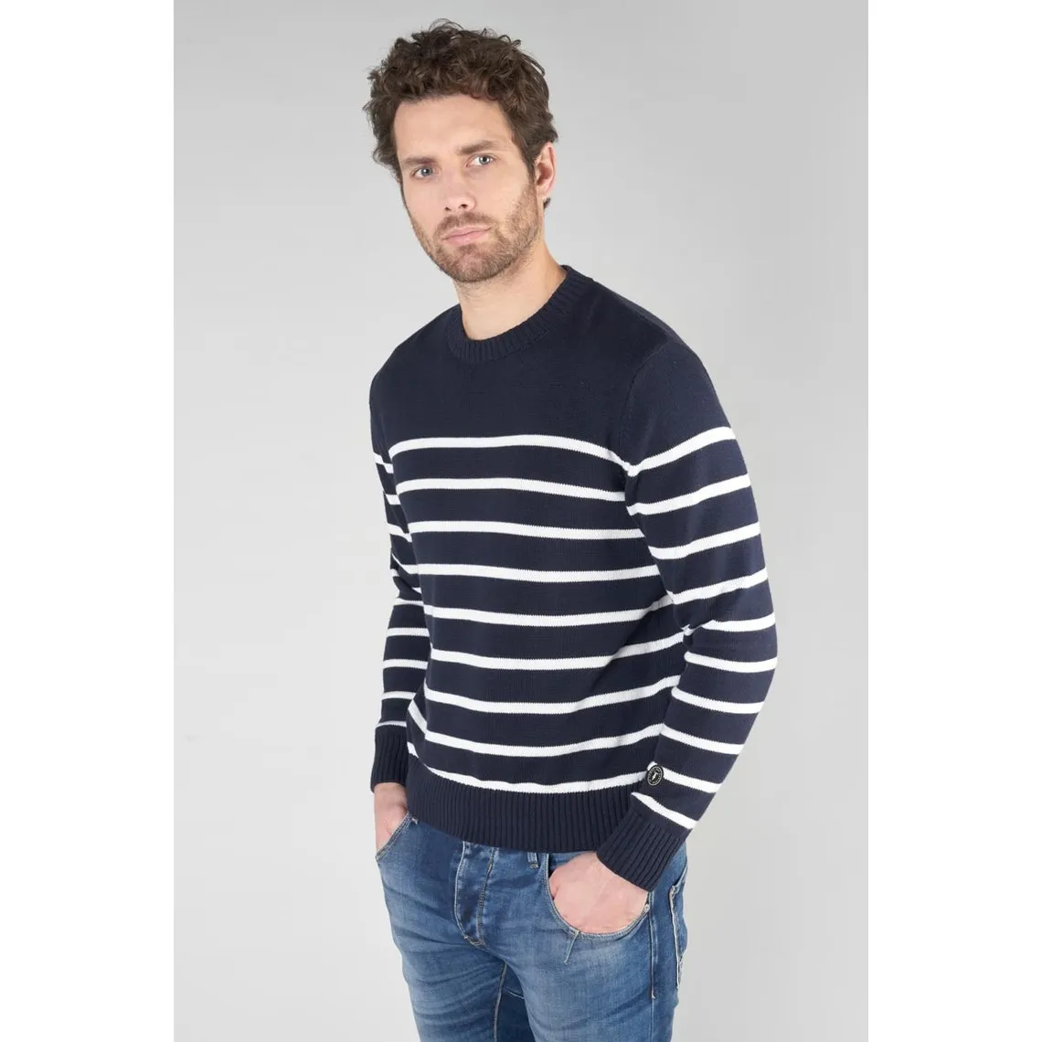 Pull ILOR bleu en coton Le Temps des Cerises - Pull / Gilet / Sweatshirt Homme sur MenCorner