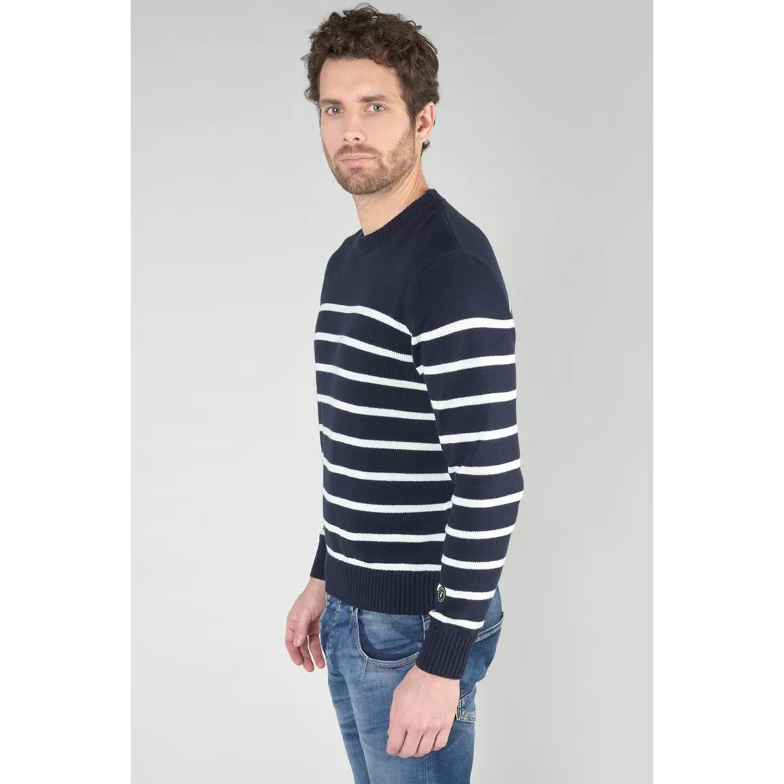 Pull ILOR bleu en coton Le Temps des Cerises - Pull / Gilet / Sweatshirt Homme sur MenCorner