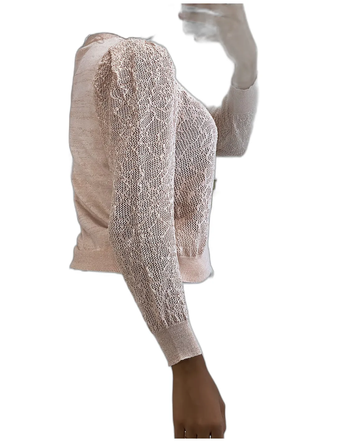 Pull jacquard rose fil doré