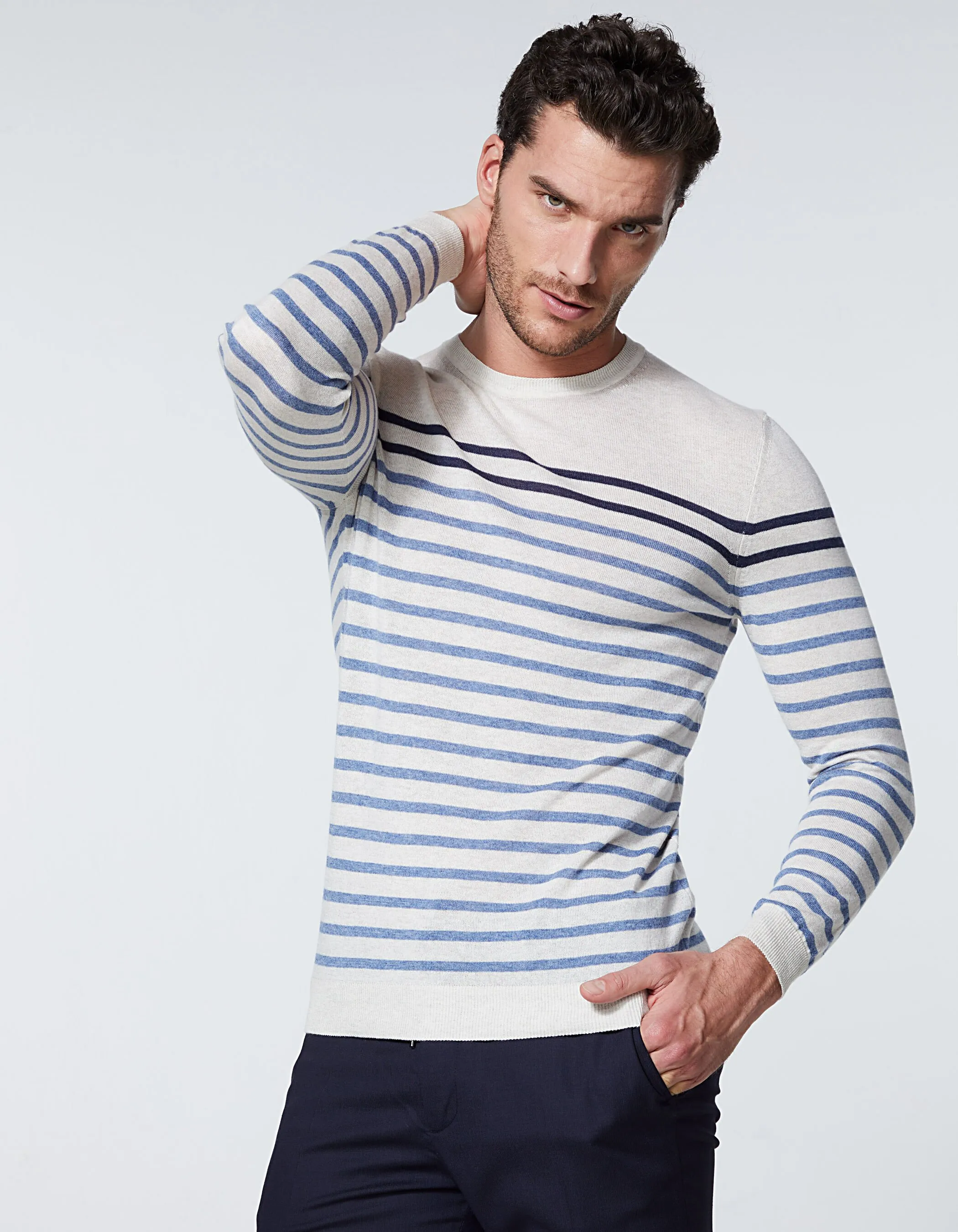 Pull marinière off white à rayures bicolores Homme