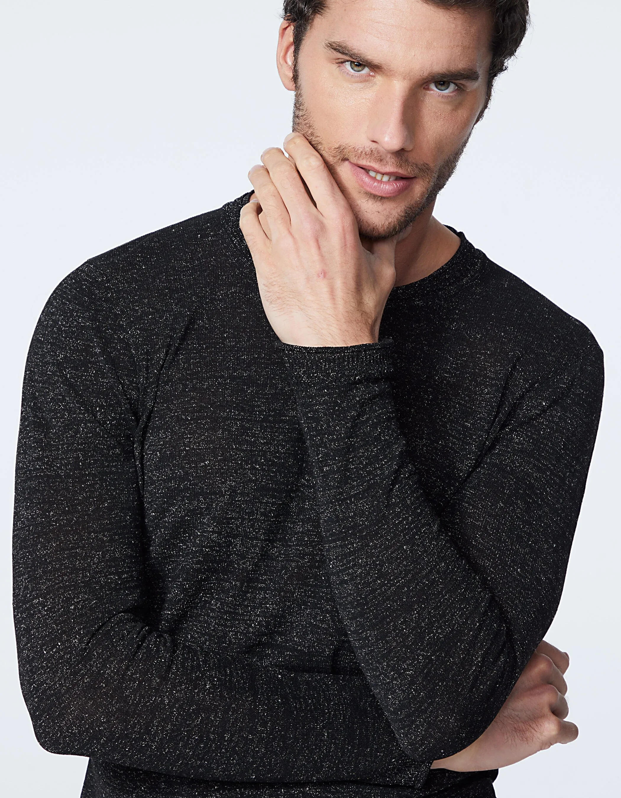 Pull noir tricot neps Homme