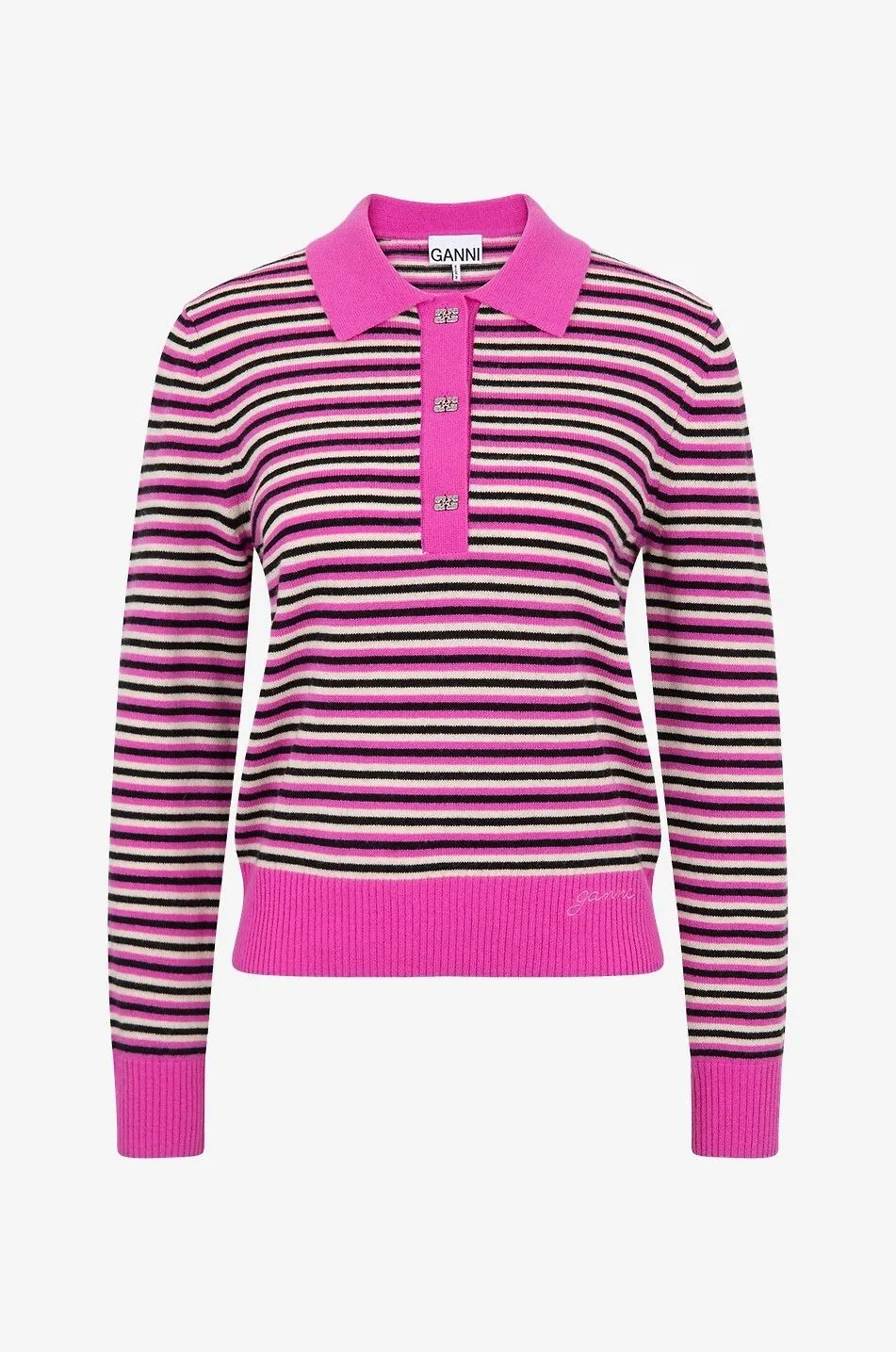 Pull polo rayé en laine et cachemire