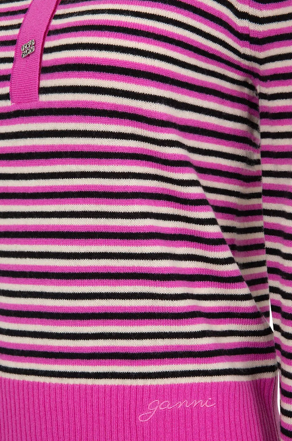 Pull polo rayé en laine et cachemire