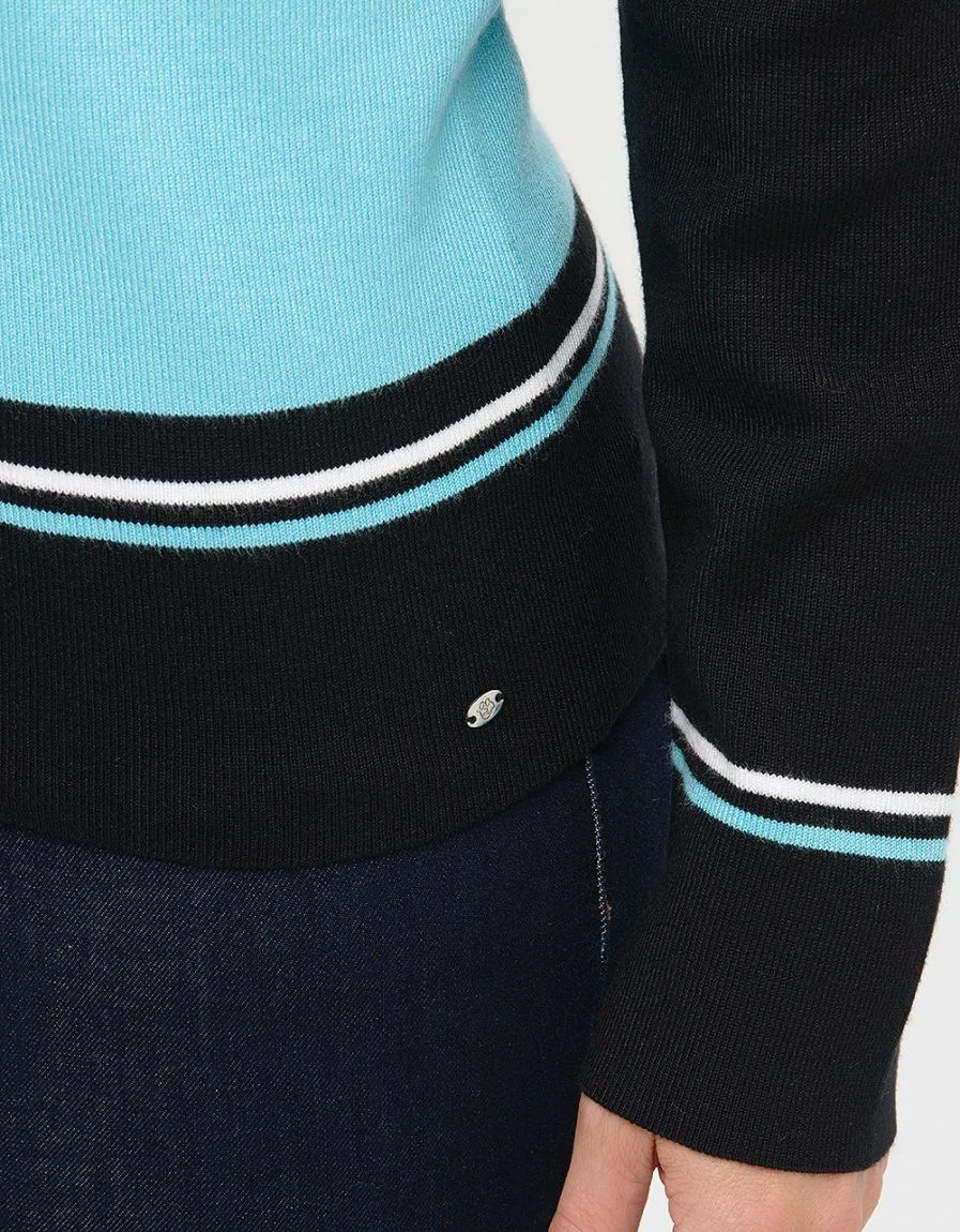 Pull turquoise rayé 