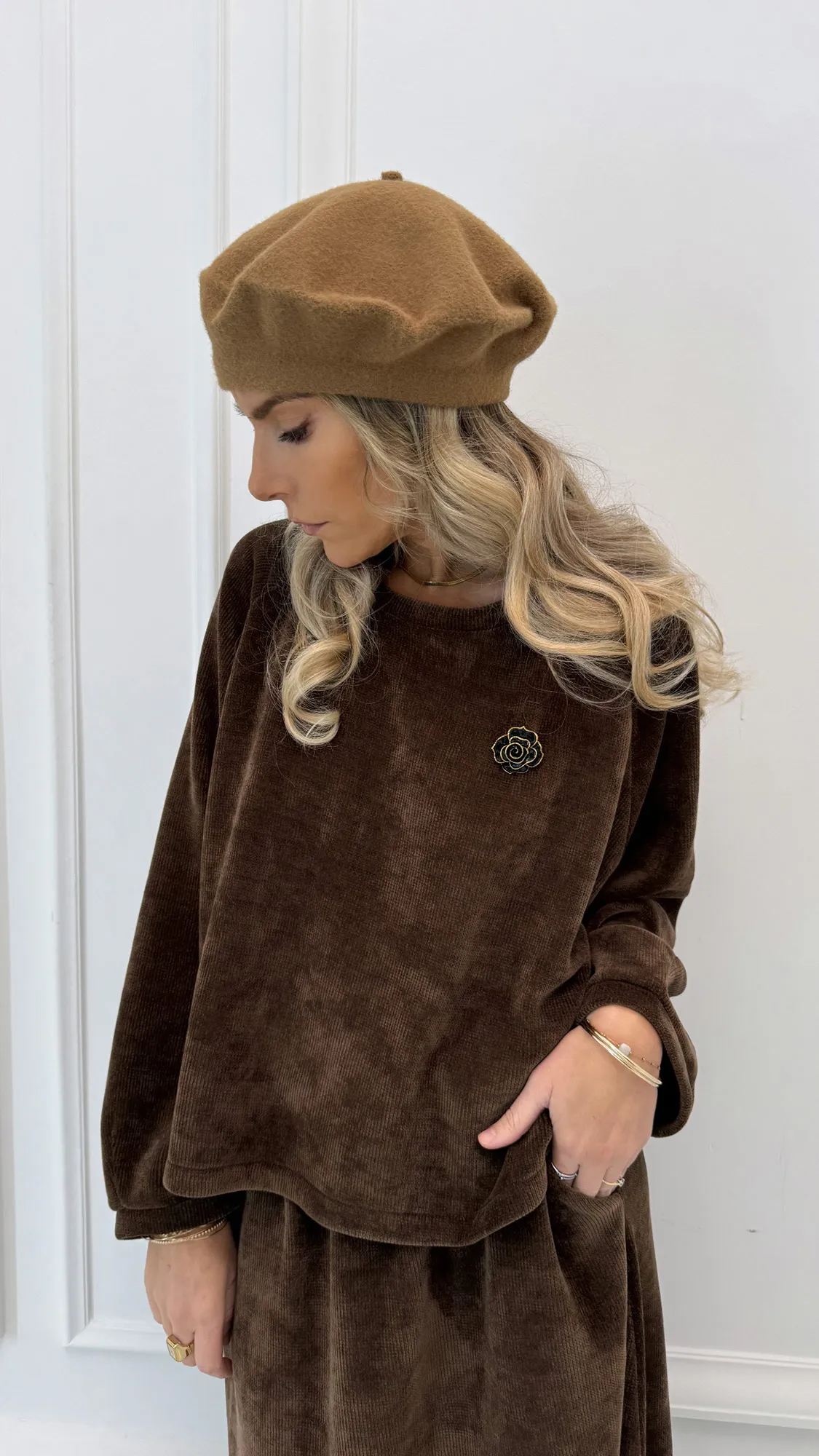 Pull velours marron