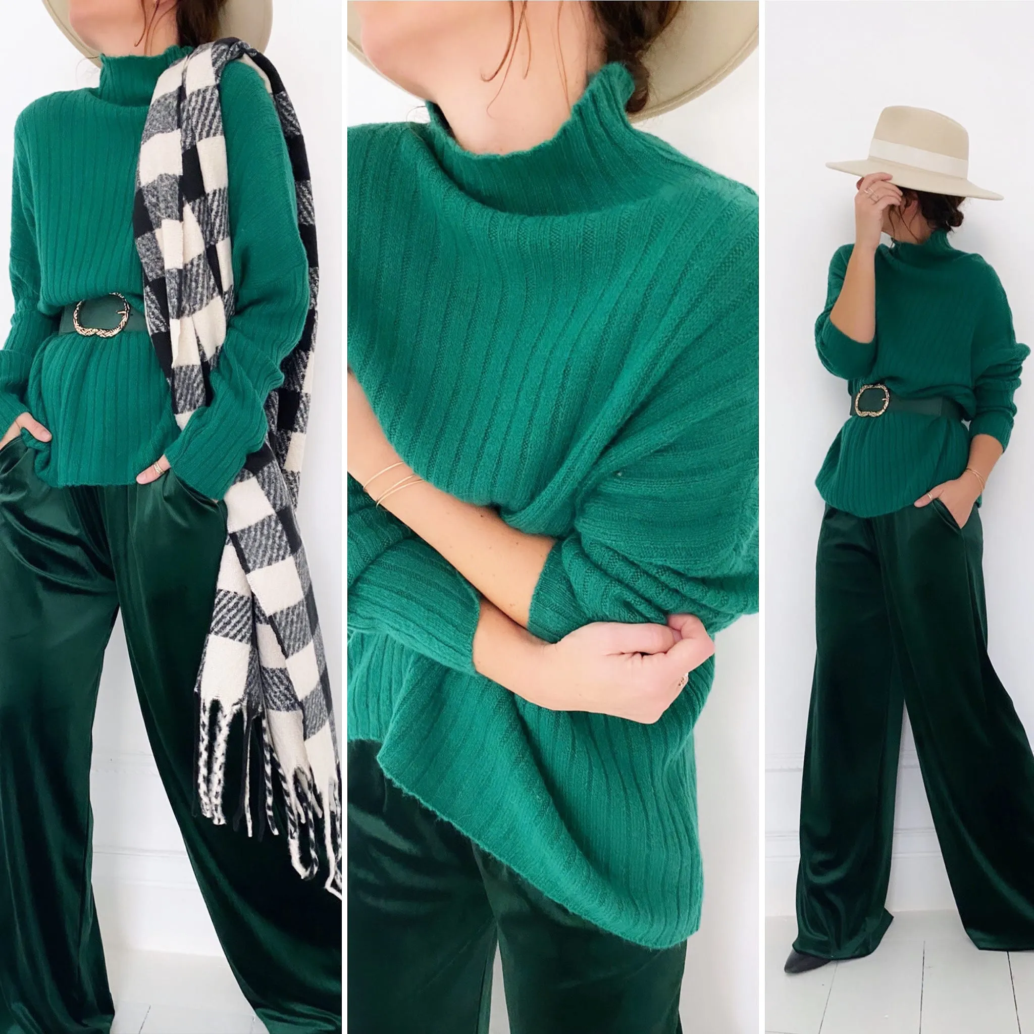 Pull vert col cheminée
