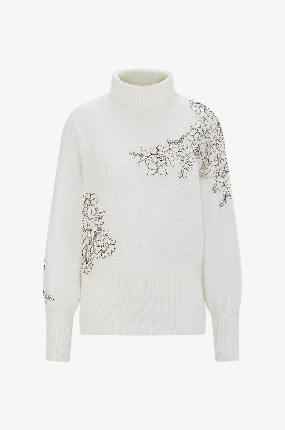Pull à col roulé en angora et dentelle