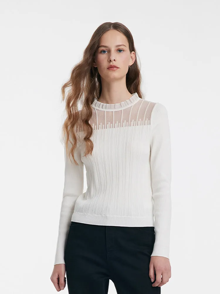 Pull à volants en dentelle et laine Tencel