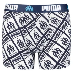 PUMA Boxer Garçon Coton ALLOVER Marine Blanc OLYMPIQUE MARSEILLE