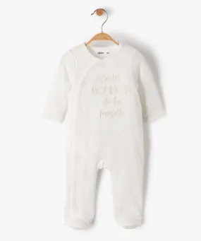 pyjama bebe en velours avec message ouverture devant blanc pyjamas velours