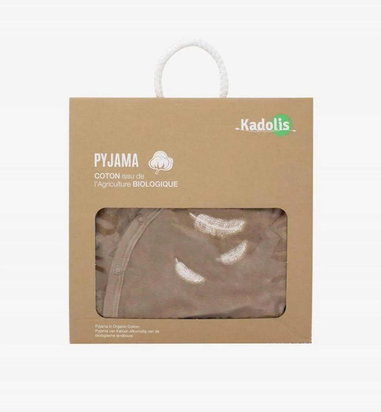 Pyjama bébé en Coton Bio à motifs plumes blanches rose - Kadolis