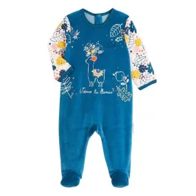 Pyjama bébé en velours Lamapampa bleu - Petit Beguin