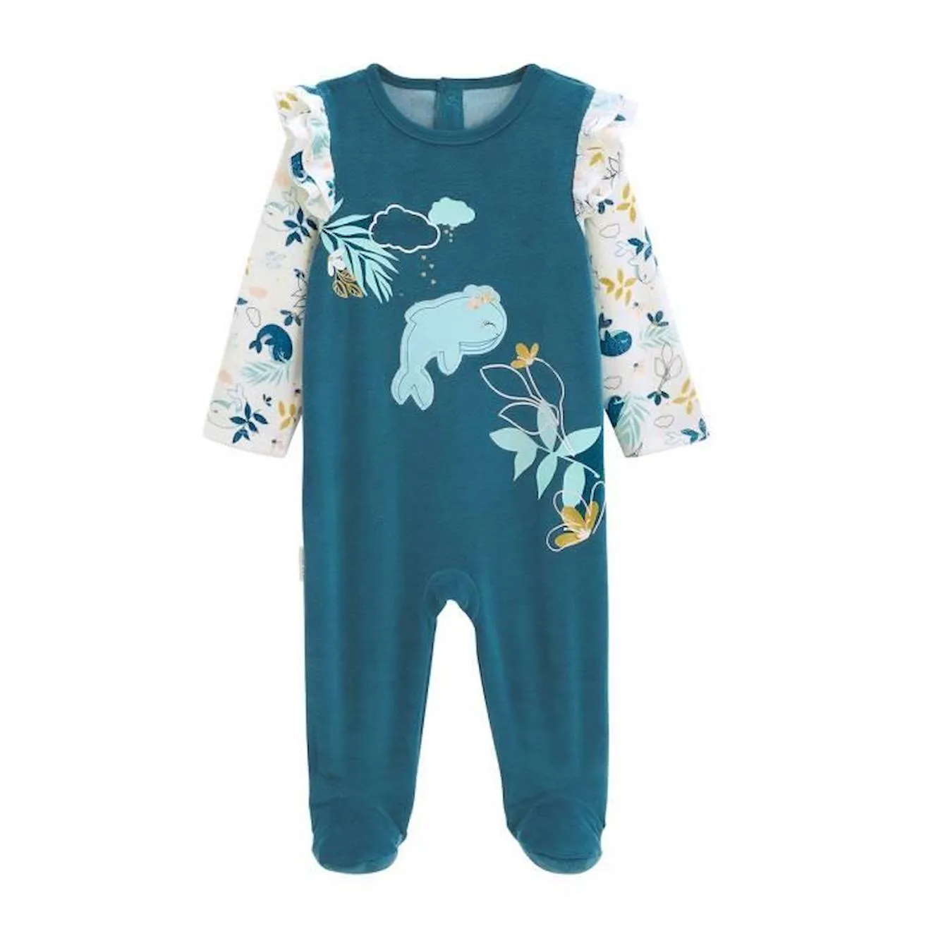 Pyjama bébé en velours Moana bleu - Petit Beguin
