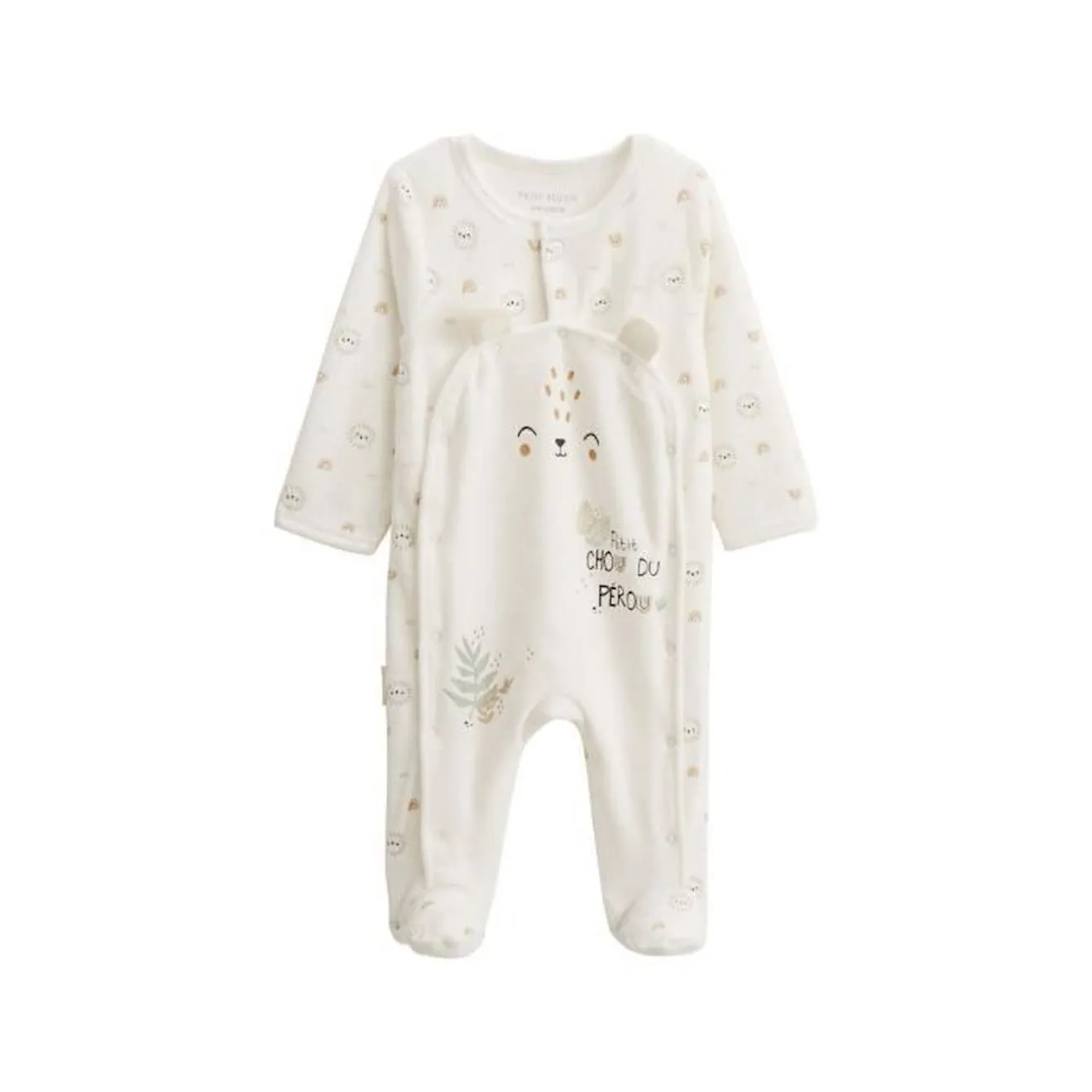 Pyjama bébé en velours ouverture pont Mon Petit Chou du Pérou blanc - Petit Beguin