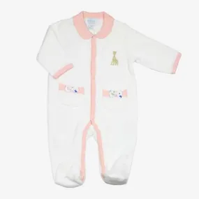 Pyjama bébé - TROIS KILOS SEPT - Sophie la girafe - Ouverture pressions - Velours - Rose rose - Trois Kilos Sept
