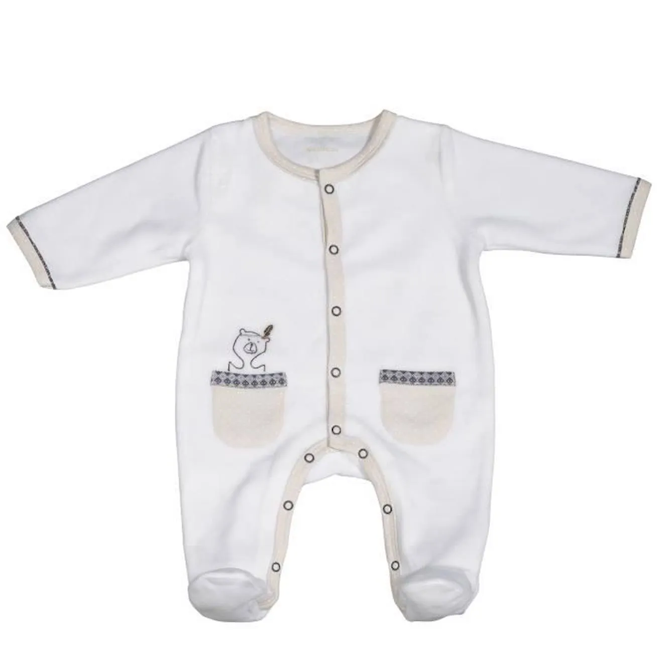 Pyjama bébé à manches longues en velours blanc - Sauthon