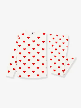 Pyjama coeur fille manches longues PETIT BATEAU en coton bio motif coeurs - Petit Bateau
