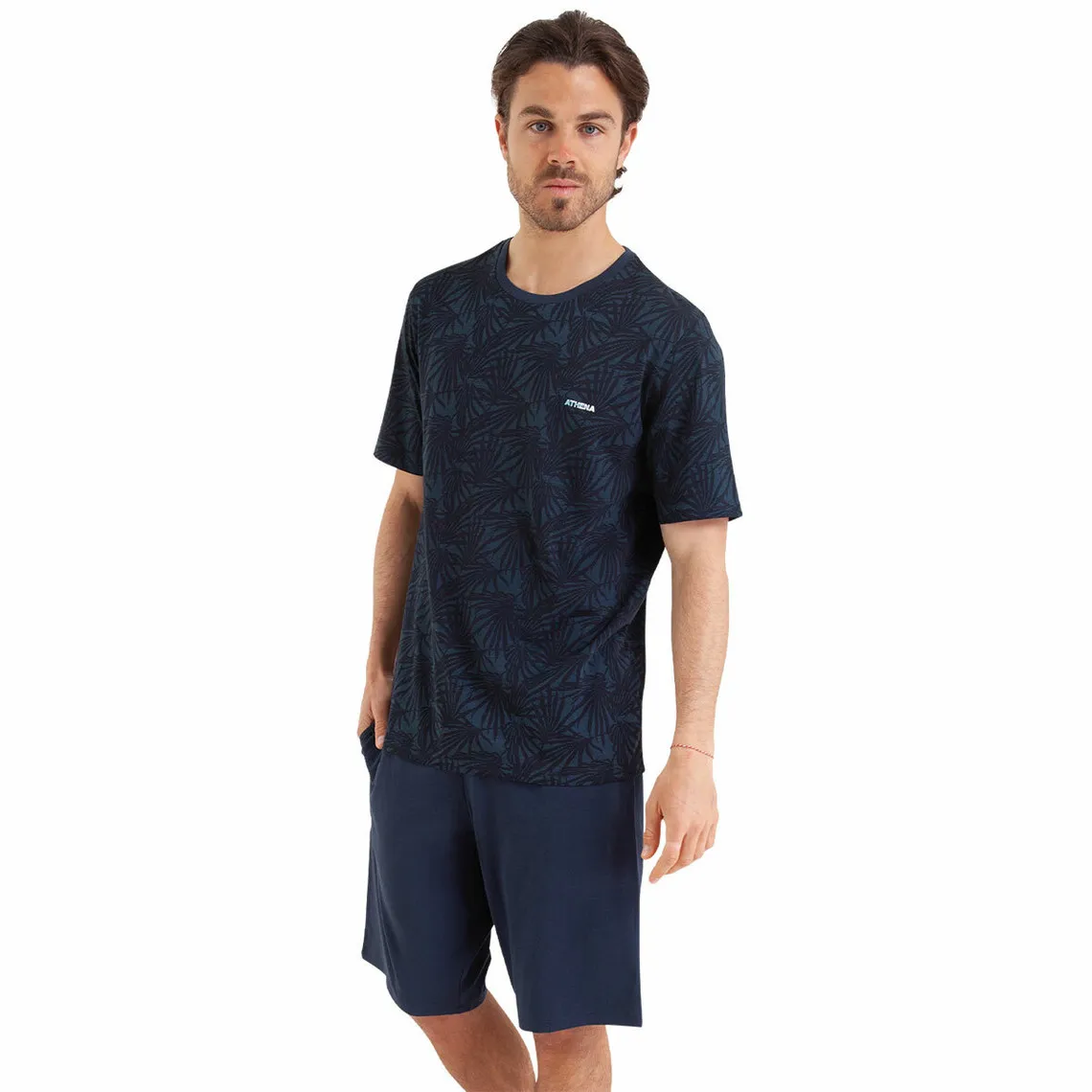Pyjama court Easy Print bleu en coton pour homme  | 3 Suisses
