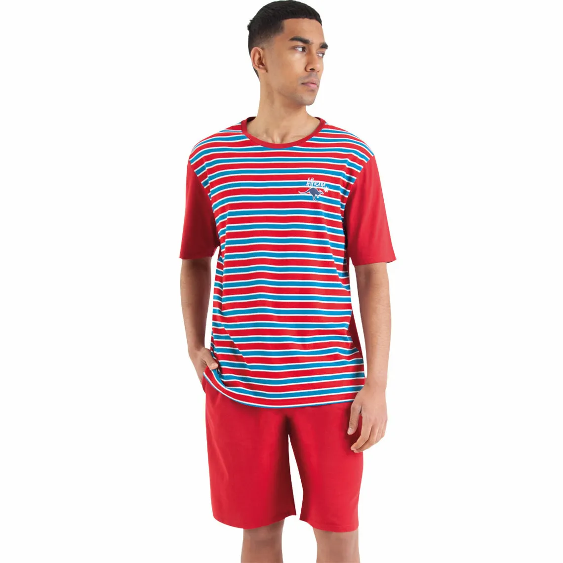 Pyjama court homme Rayures Rouge Manches courtes en coton Athéna - Pyjama court Homme sur MenCorner