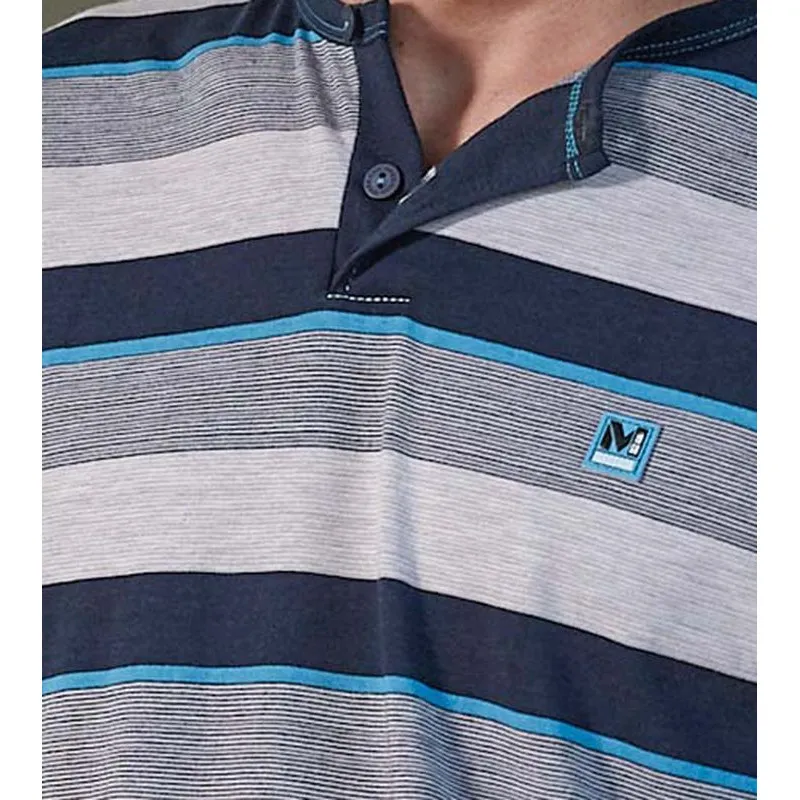 Pyjama court MASSANA col tunisien larges rayures bleu