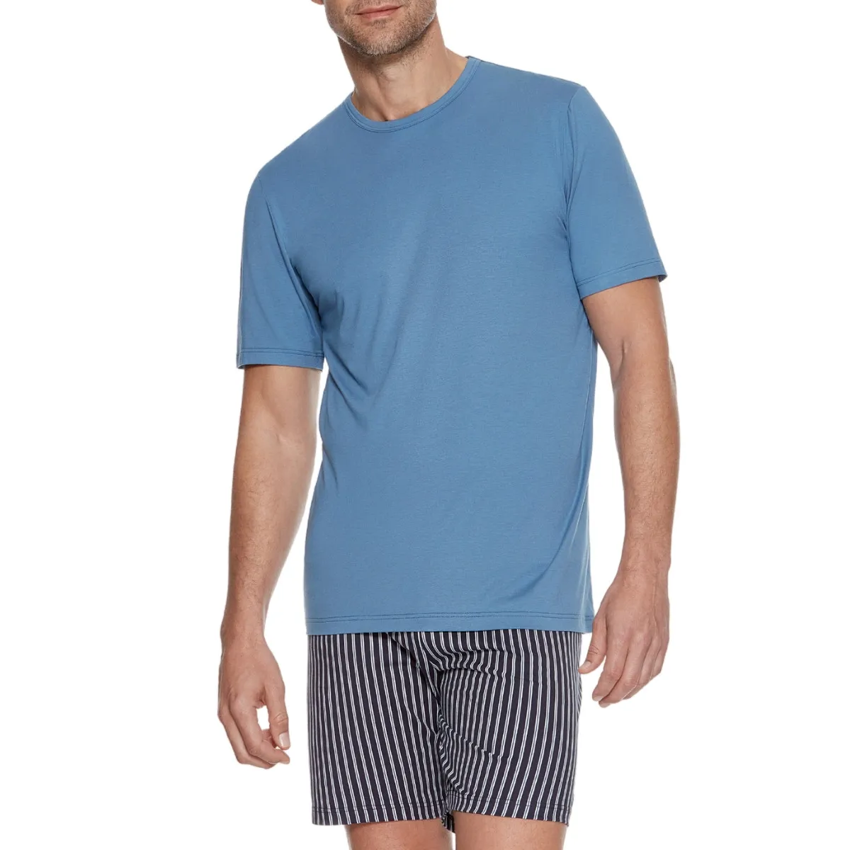 Pyjama homme court en coton bio à rayures bleu marine Impetus