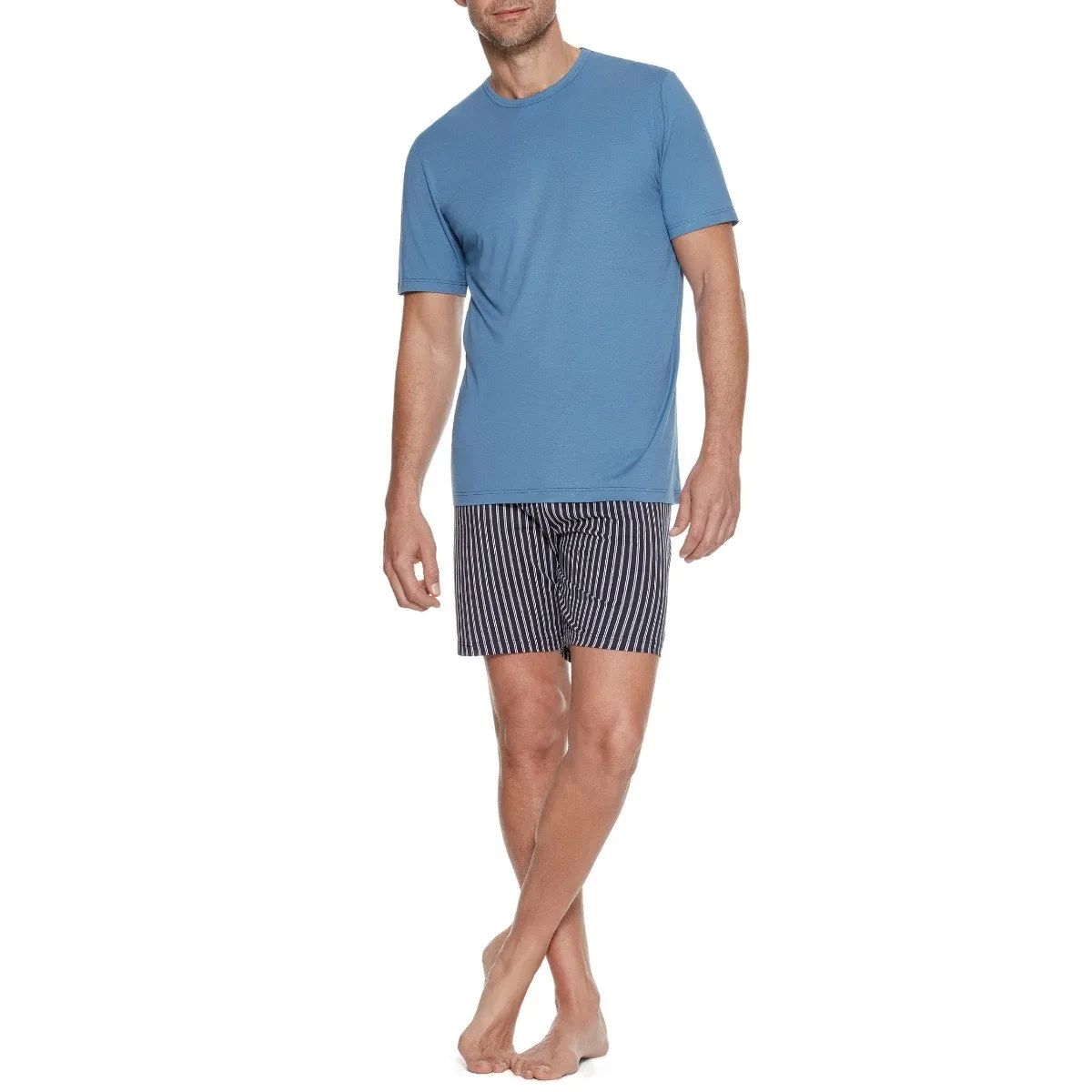 Pyjama homme court en coton bio à rayures bleu marine Impetus