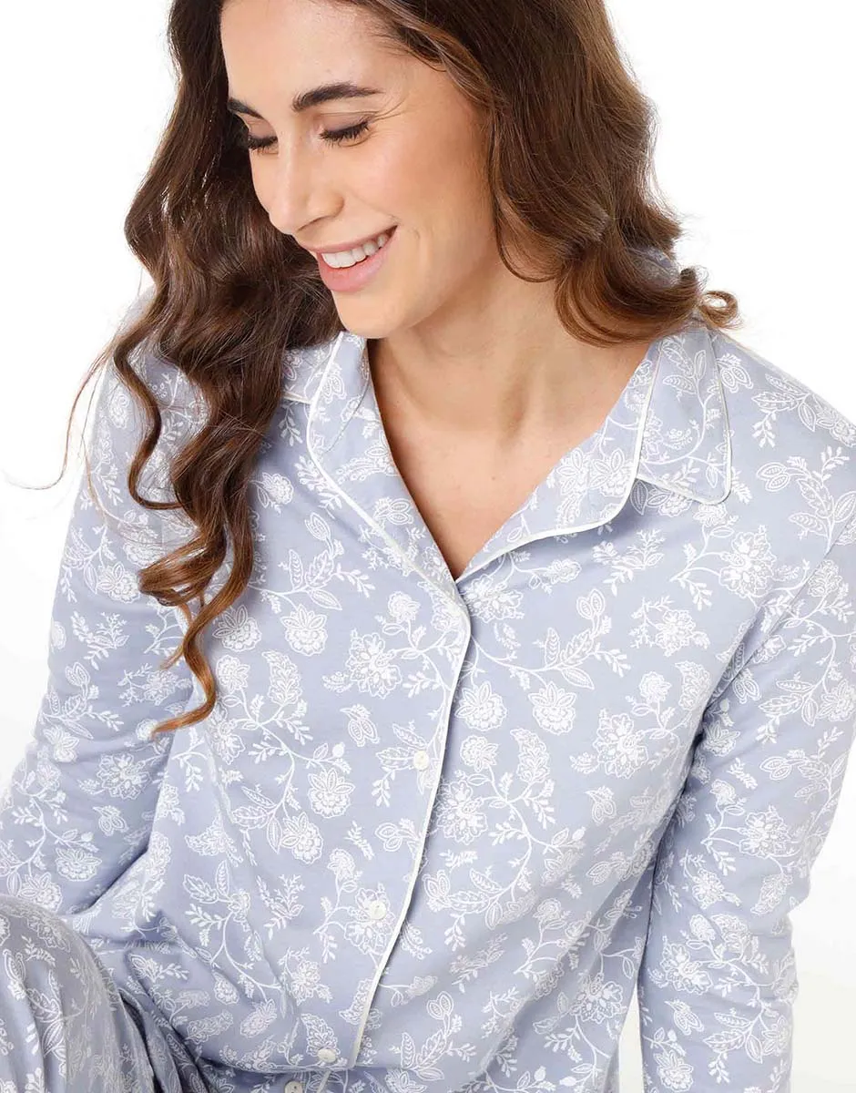 Pyjama long en coton modal pour femme, bleu poudré