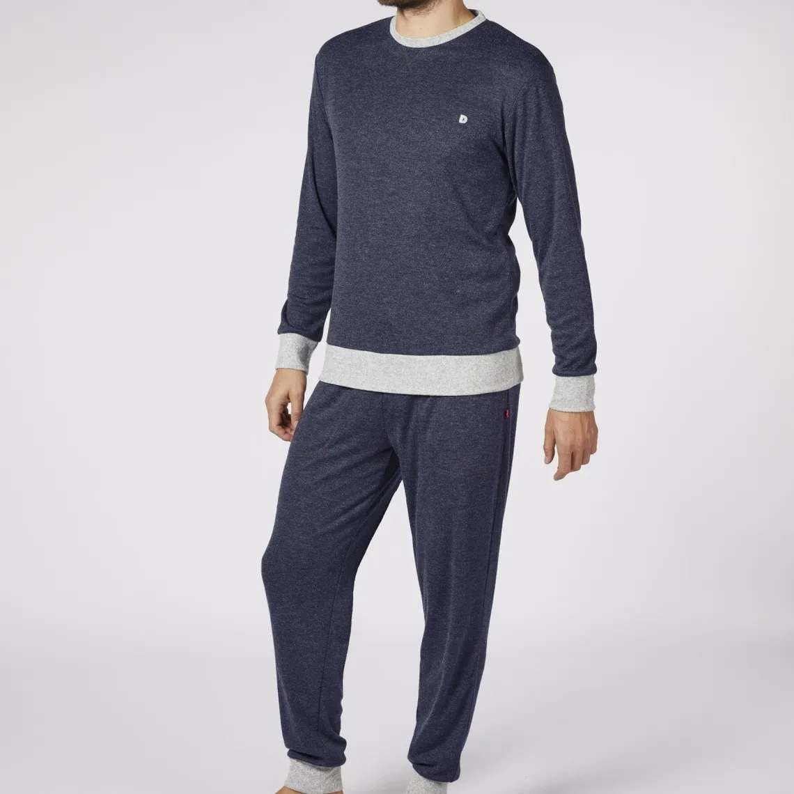 Pyjama Long homme en Coton - Bleu Chiné et Gris Clair Dodo Homewear - Pyjama & Peignoir Homme sur MenCorner