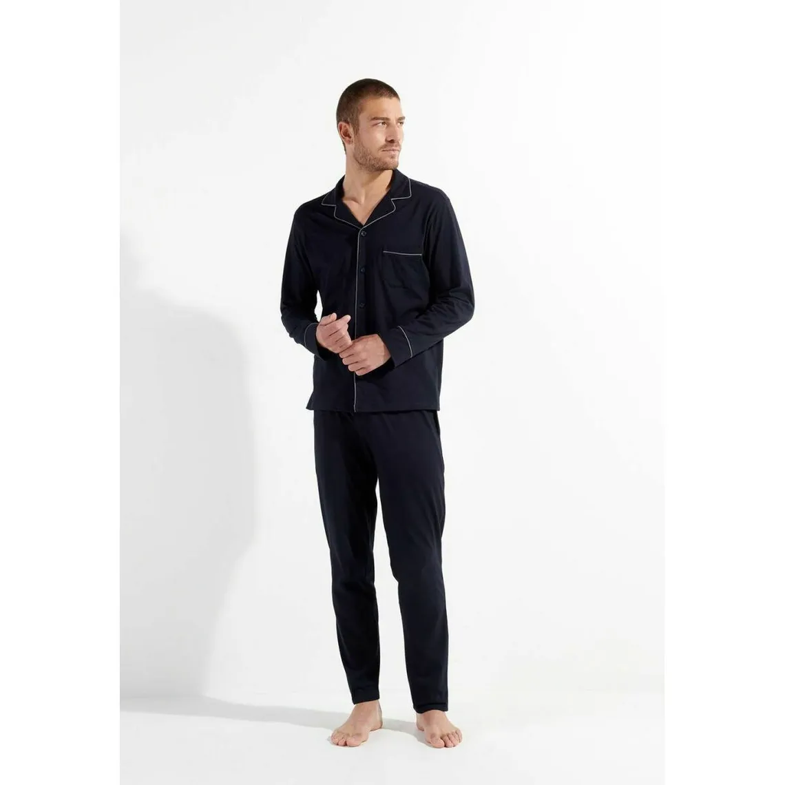 Pyjama marine passepoil marine en coton Hom - Pyjama & Peignoir Homme sur MenCorner