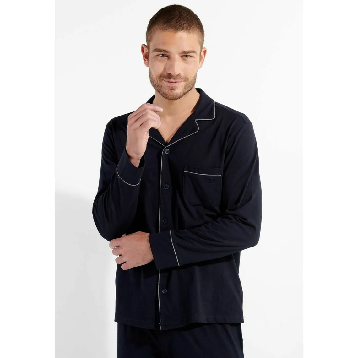 Pyjama marine passepoil marine en coton Hom - Pyjama & Peignoir Homme sur MenCorner