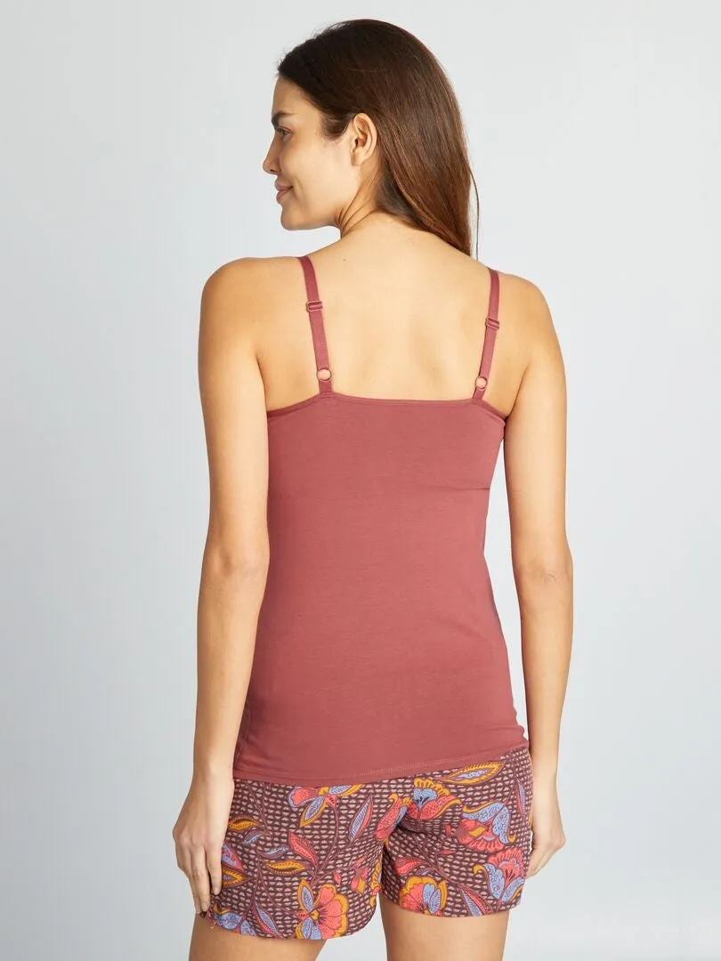 Pyjama t-shirt short d'allaitement - 2 pièces - Bordeaux