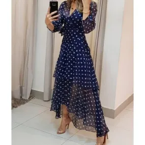 Robe Bleue Floral Grande Décontractée Taille Pois