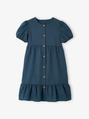 Robe boutonnée en coton/lin fille encre - Vertbaudet