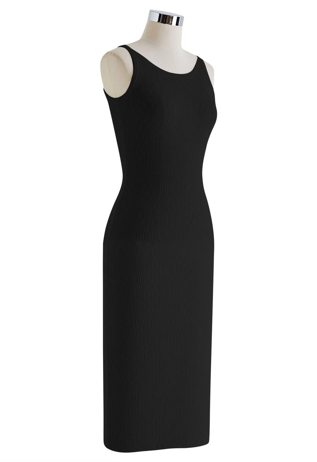 Robe camisole en tricot texturé de couleur unie en noir
