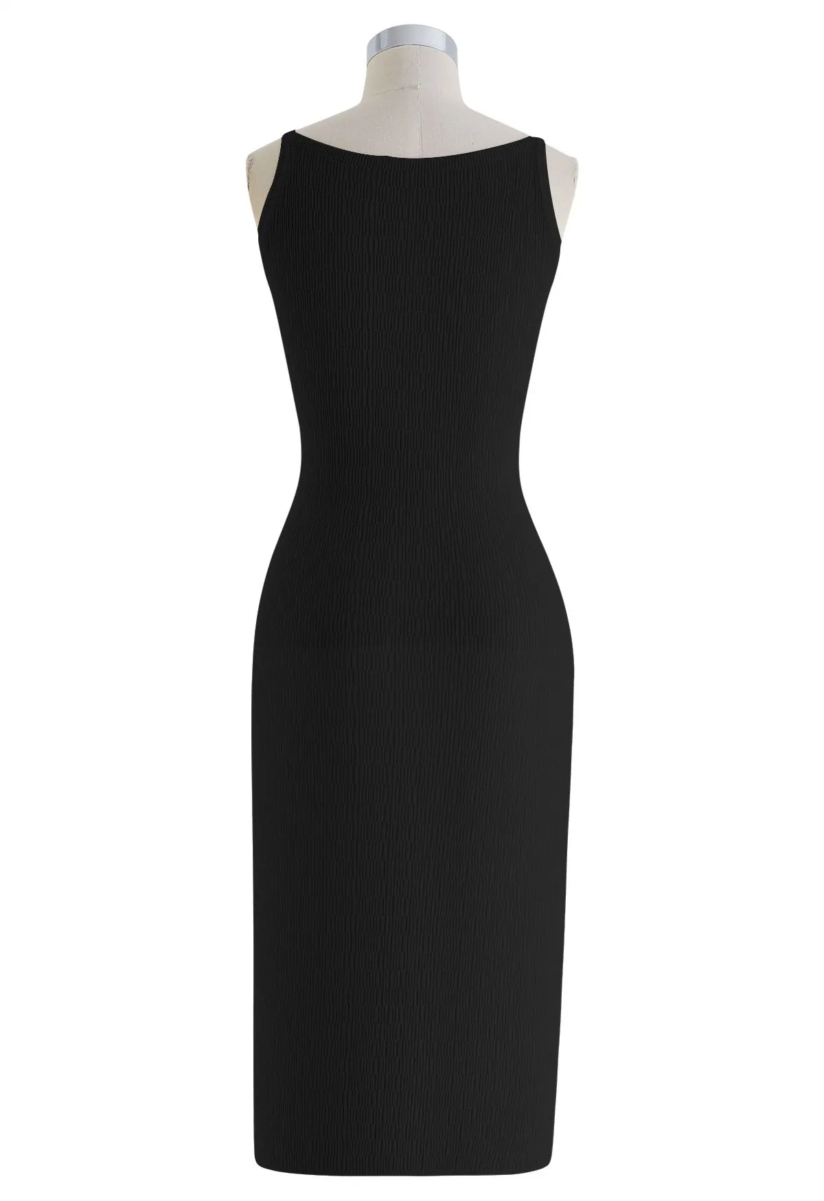 Robe camisole en tricot texturé de couleur unie en noir