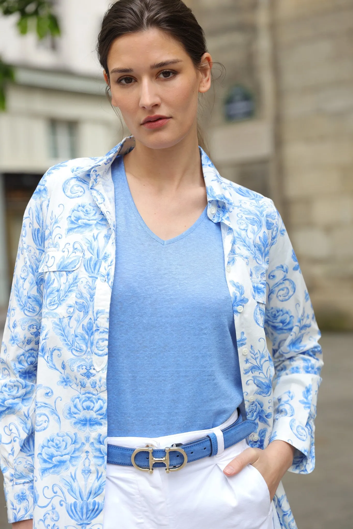 Robe chemisier Rania en coton - Dolce bleu
