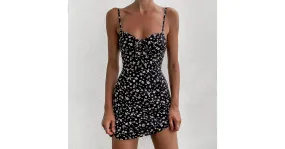 Robe courte bretelles fines imprimé floral