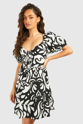 Robe courte en lin imprimé