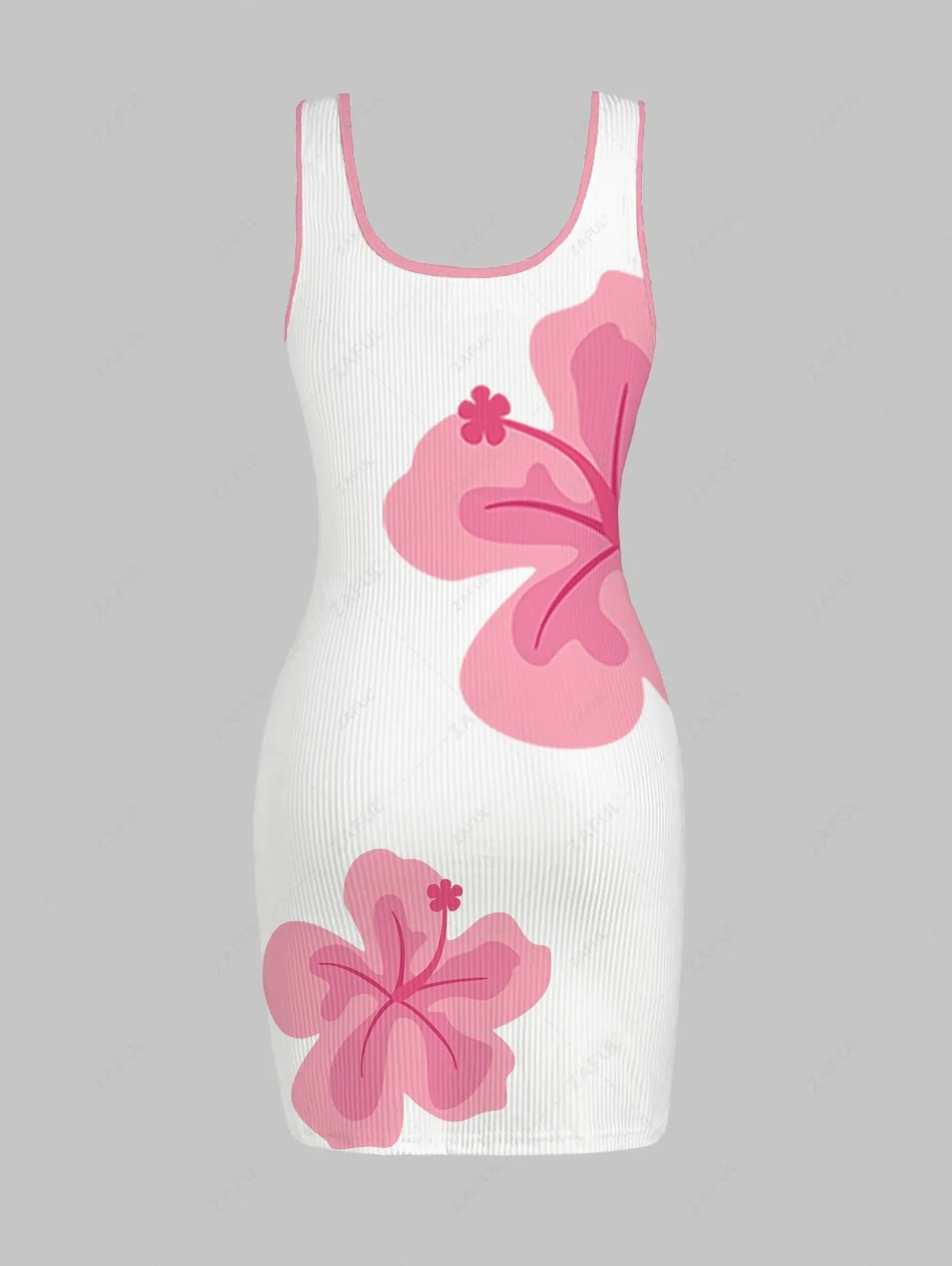 Robe Courte Moulante Sans Manches à Imprimé Floral - Rose Clair Xl