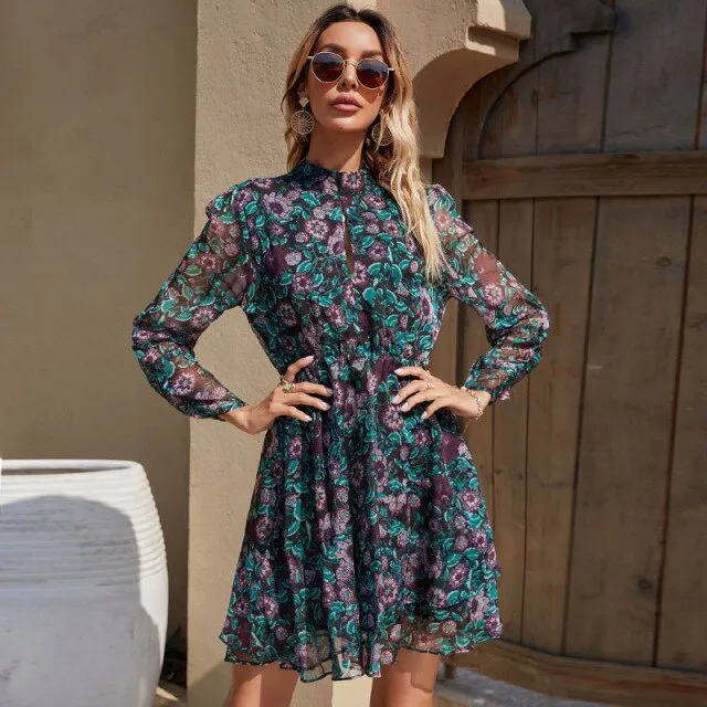 Robe Fleurie Courte Col Montant
