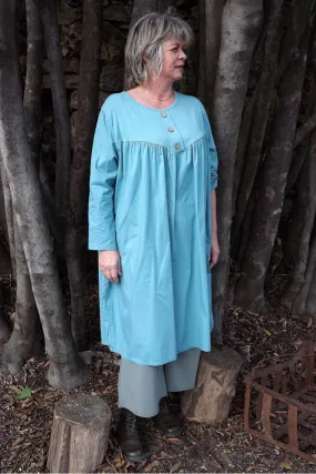 Robe grande taille en coton bleu acier