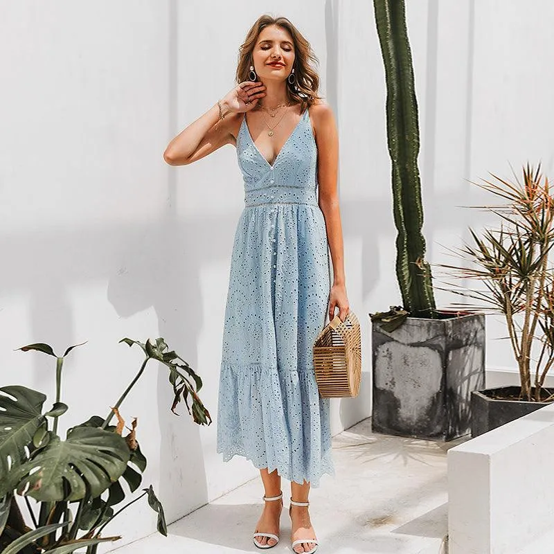 Robe Longue Bohème Bleu Ciel