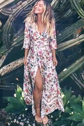 Robe longue bohème chic rose poudré