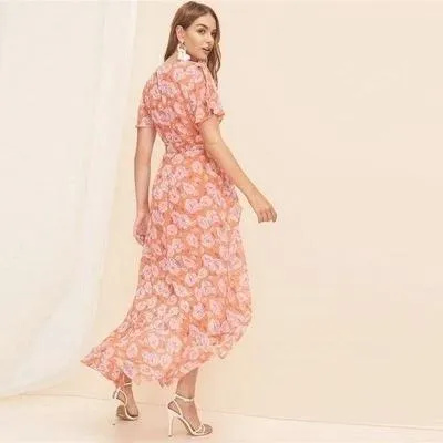 Robe longue bohème orange
