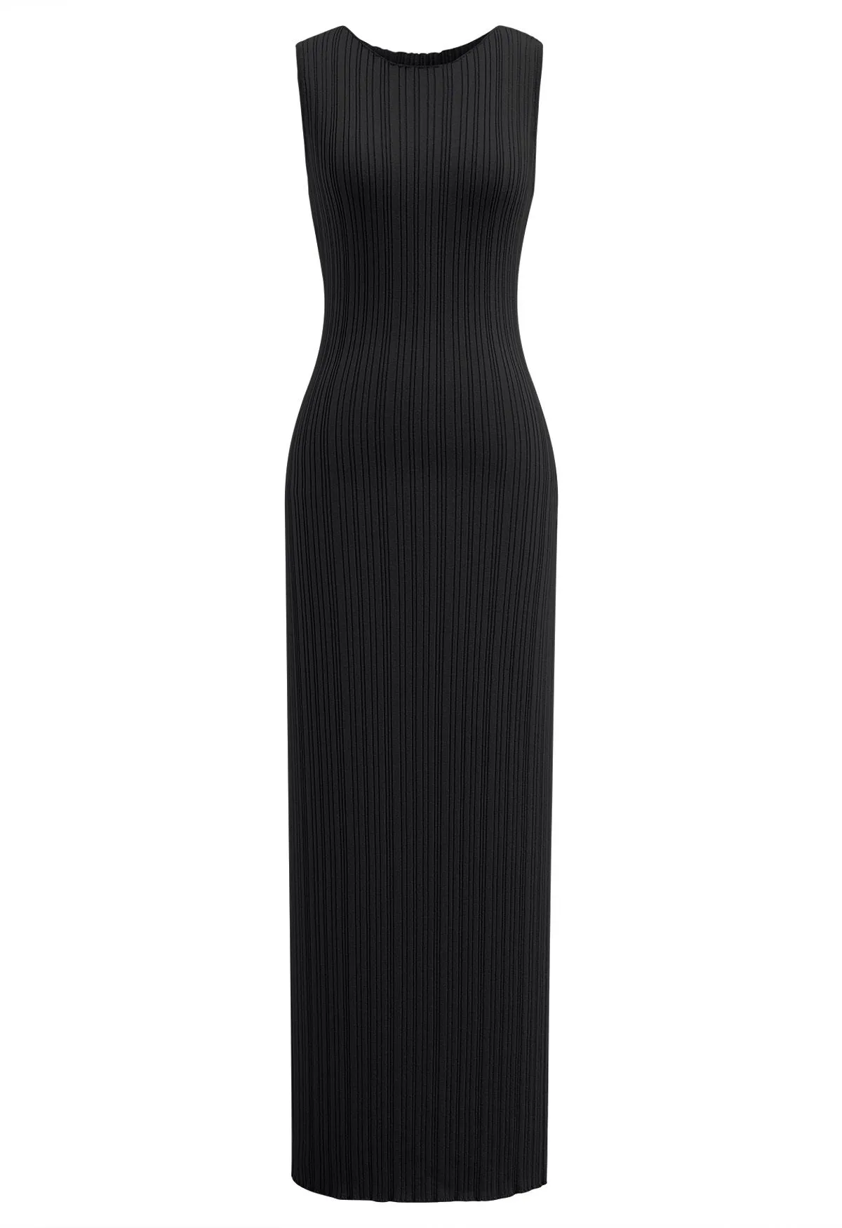 Robe longue en tricot sans manches moulante au dos fendu en noir