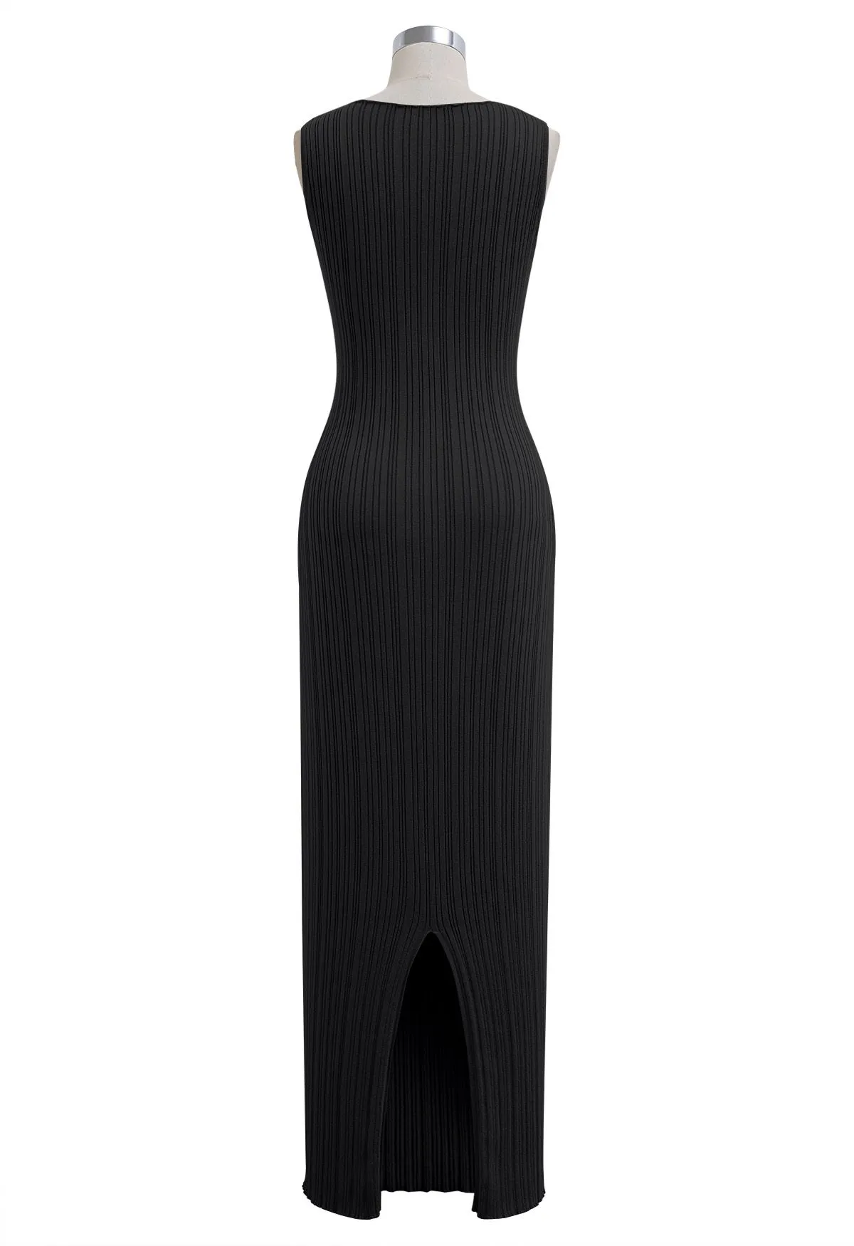 Robe longue en tricot sans manches moulante au dos fendu en noir