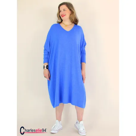 Robe longue maille douce NATALY ete bleu electrique