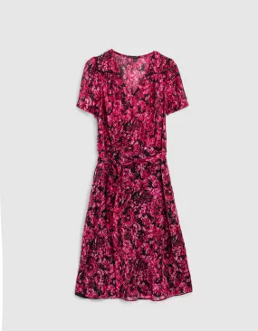Robe midi en voile recyclé imprimé floral rose femme