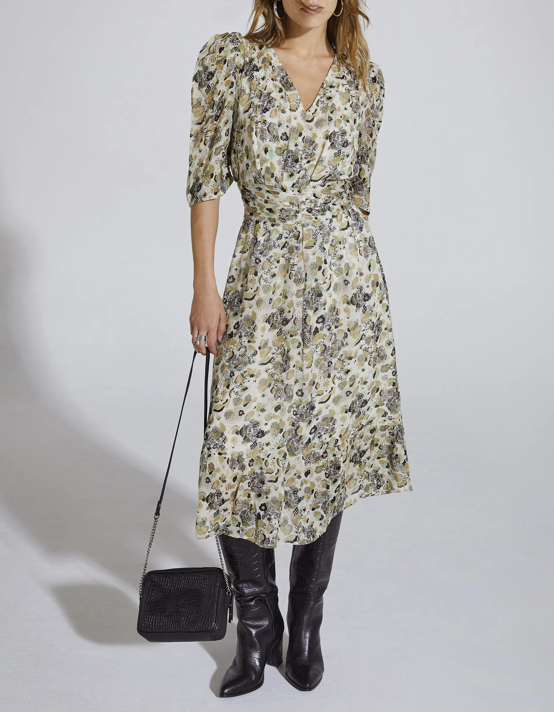 Robe midi imprimé floral army femme
