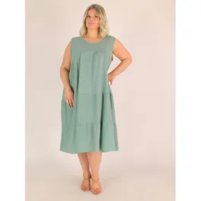 Robe sans manches en coton été CINZIA kaki
